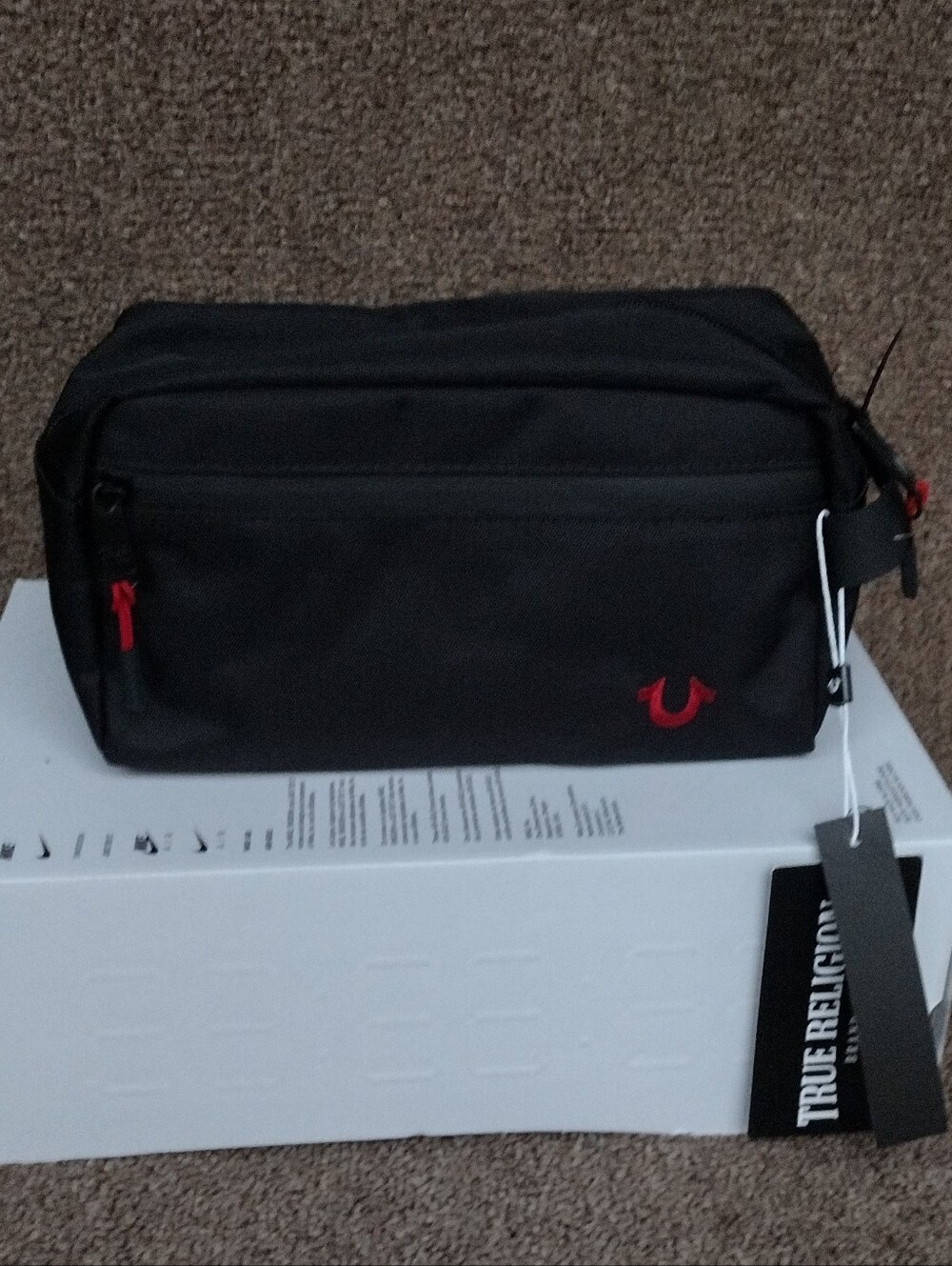 Mens True Religion Toiletry Travel Bag Black Red - Brand New With Tag